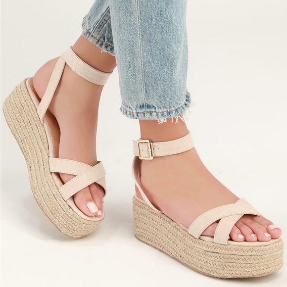 LULUS Cobi Light Nude Suede Espadrille Platform Sandals - Picture 2 of 5